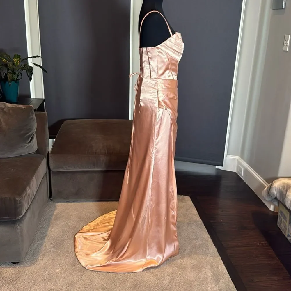 Women Full Length Prom Party Dress CrissCross Straps Leg Slit Size 8 *READ FLAWS